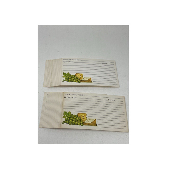 Vtg Heres Whats Cooking Recipe Cards‎ 40 6" X 5" Wine Cheese Grapes - Picture 2 of 3